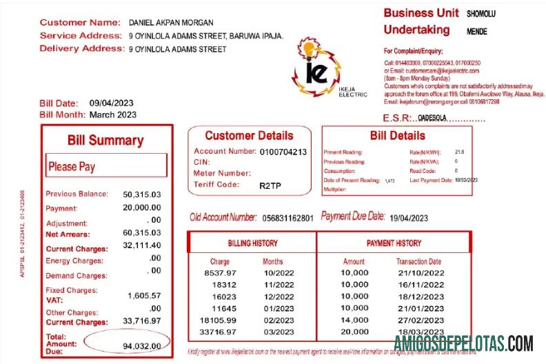Em branco NIGÉRIA IKEJA Modelo de Word e PDF para conta de serviços públicos
